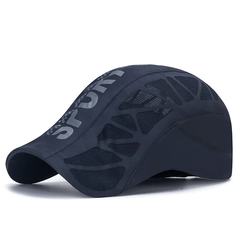 Men Quick Dry Hat Golf Driving Cycling Sports Letter Print Newsboy Flat Ivy Summer Baseball Caps Breathable Net Mesh Sunhat