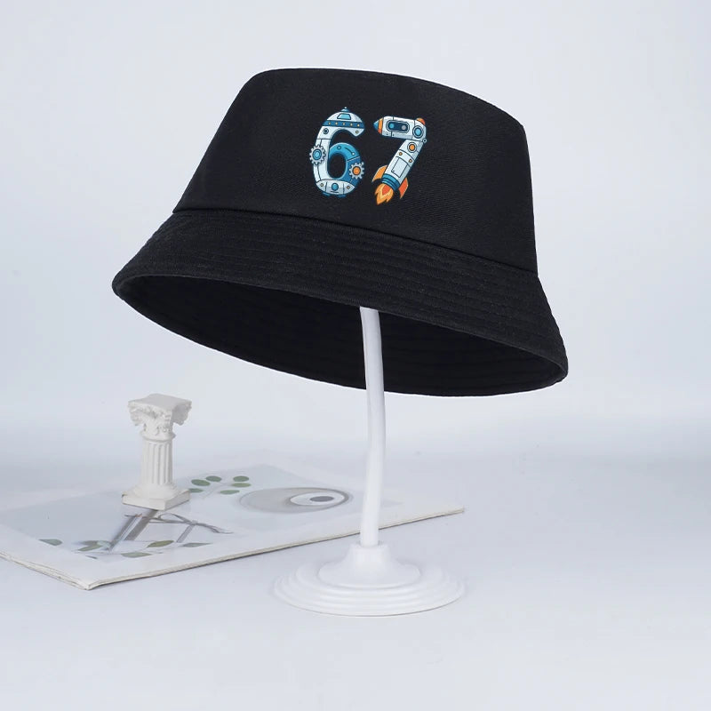 2-6Y Kids Foldable Bucket Hat with Space 67 Print, Breathable Casual Sun Hat for Daily Wear & Travel