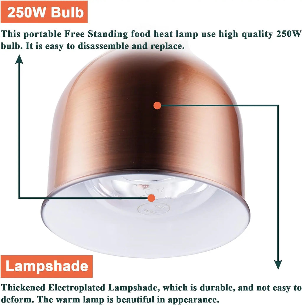 Silver Single Head Food Warmer Lamp Buffet Food Warming Light Pizza Display Light Heating Barbecue Cabinet Food Keep Warm Lamp