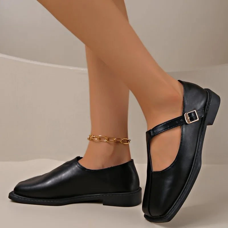 Comemore Retro Loafers Women's Autumn Fashion Square Head Low-heeled Single Shoes Female Shallow Mouth Temperament Mocasines