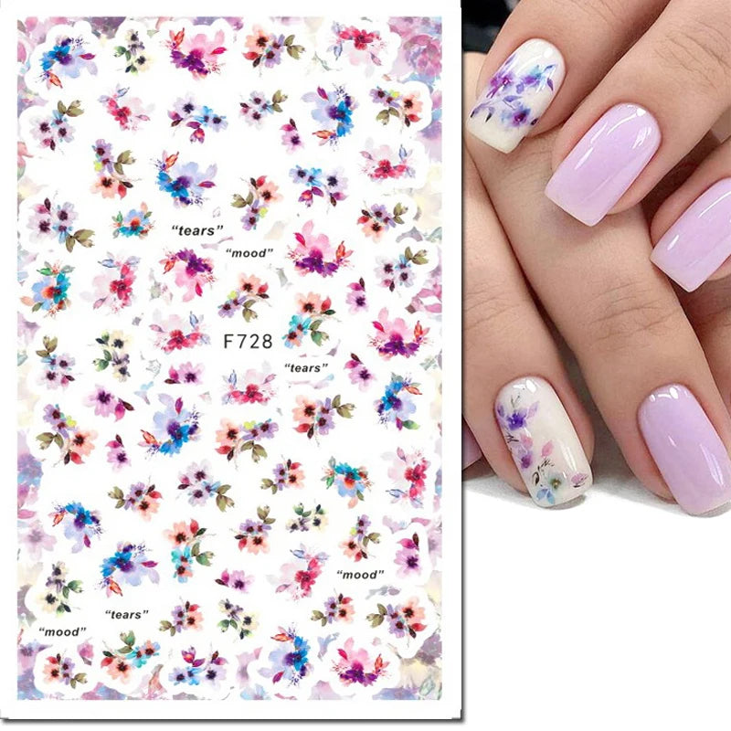 3d Nail Art Decals Grey Dry Florals Watercolor Nuance Flowers Adhesive Sliders Nails Stickers Decorations For Manicures Tips