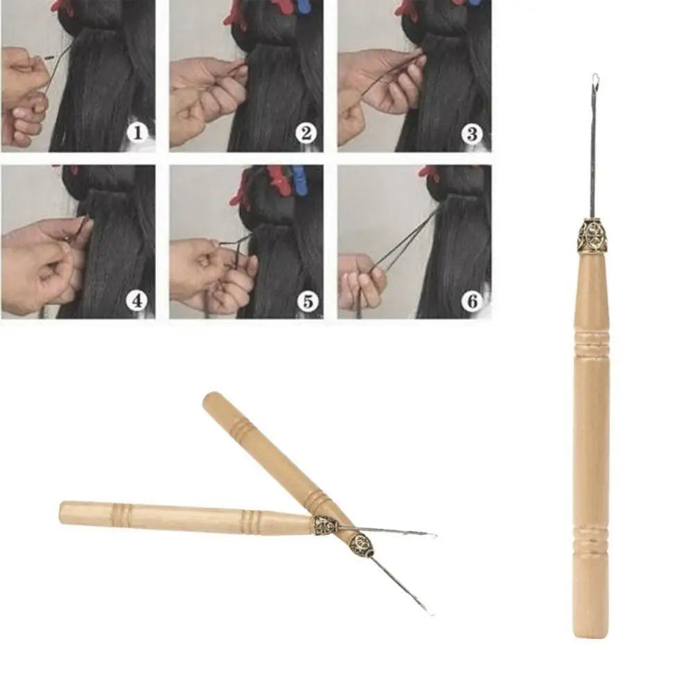 Crochet Hooks Kit Wood Handle Crochet Needles Yarn Weave Knitting Needles Set DIY Weaving Tool Wig Hair Extension Crochet Needle