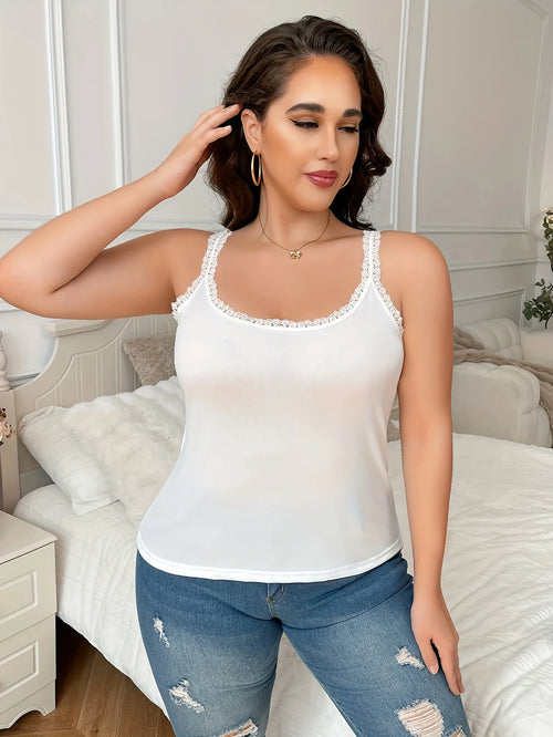 6 Pieces Plus Size Lace Camisole for Women, Slim Fit Thin Sexy Lace Tank Tops, Solid Color Inner Wear & Outer Wear Basic Vest