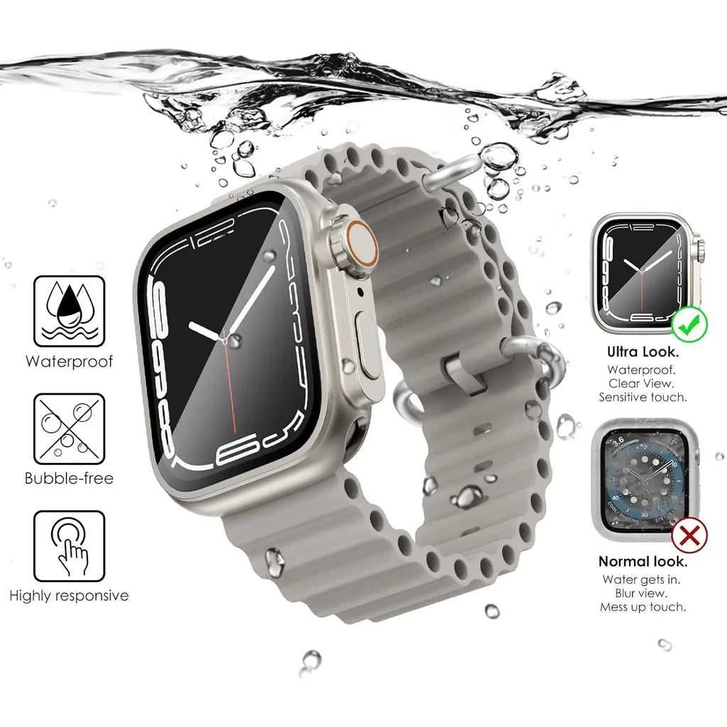 360 Full Protective Case for Apple Watch 44mm 45mm 41mm 40mm Tempered Glass Screen Protector for IWatch Series 9 8 7 6 5 4 SE