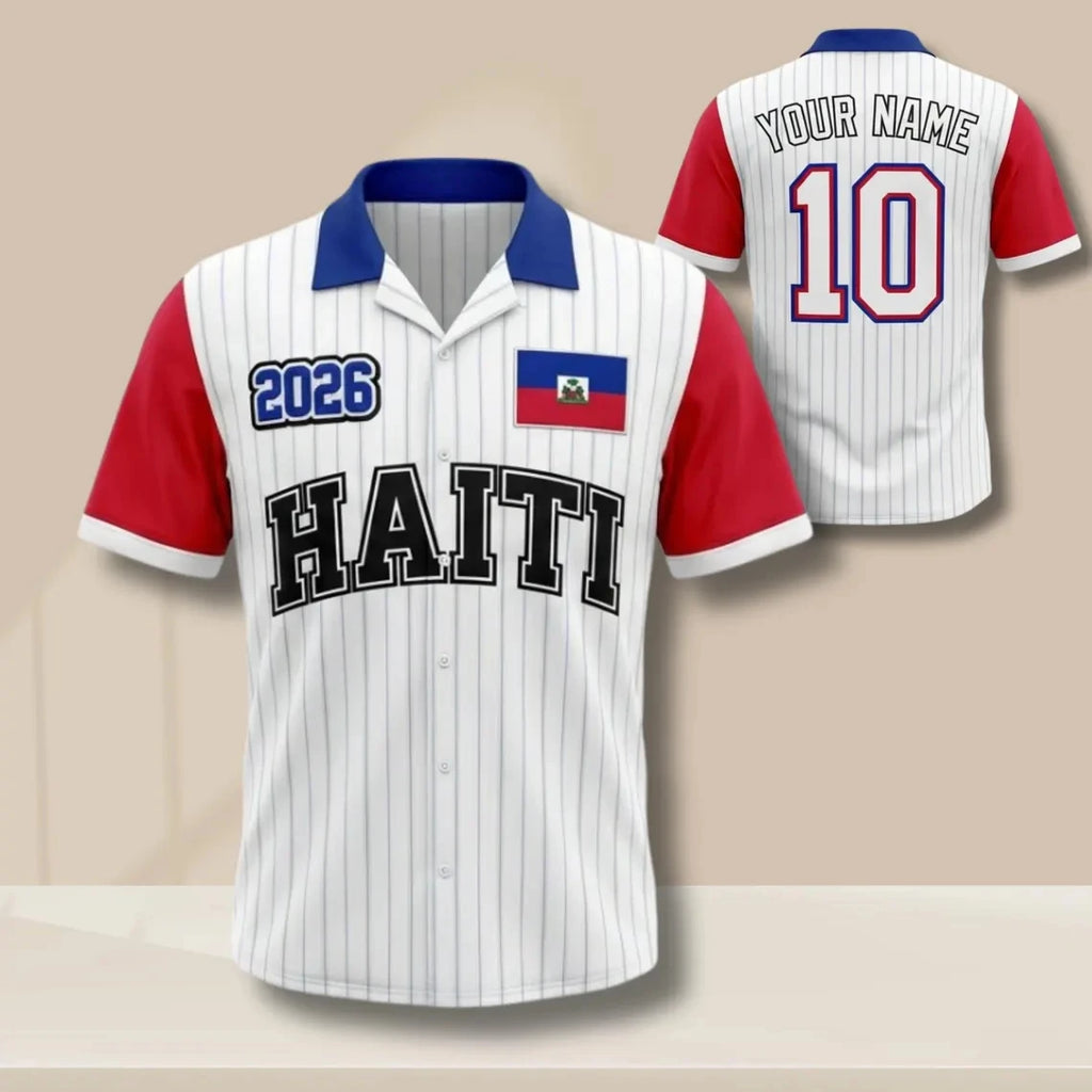 Haiti 2026 Print Custom Diy Sports Jersey Personalized Name Number Short Sleeve Button Up Shirt For Haiti Supporters Daily Tops