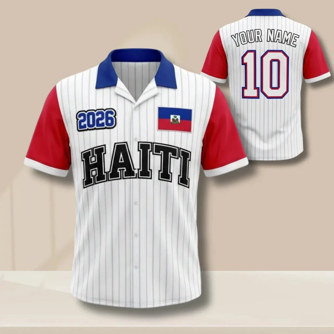 Haiti 2026 Print Custom Diy Sports Jersey Personalized Name Number Short Sleeve Button Up Shirt For Haiti Supporters Daily Tops