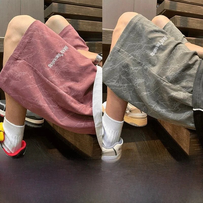 American Style Tie Dye Corduroy Casual Shorts Men Students Teenagers Loose Sports Five-Point Pants Hong Kong Style Underwear