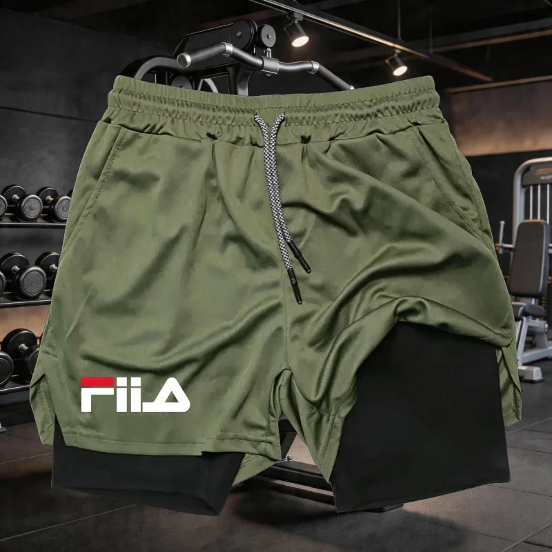 Summer men's 2-in-1 sports shorts breathable and casual quick drying double-layer shorts summer running sports underwear M-3XL