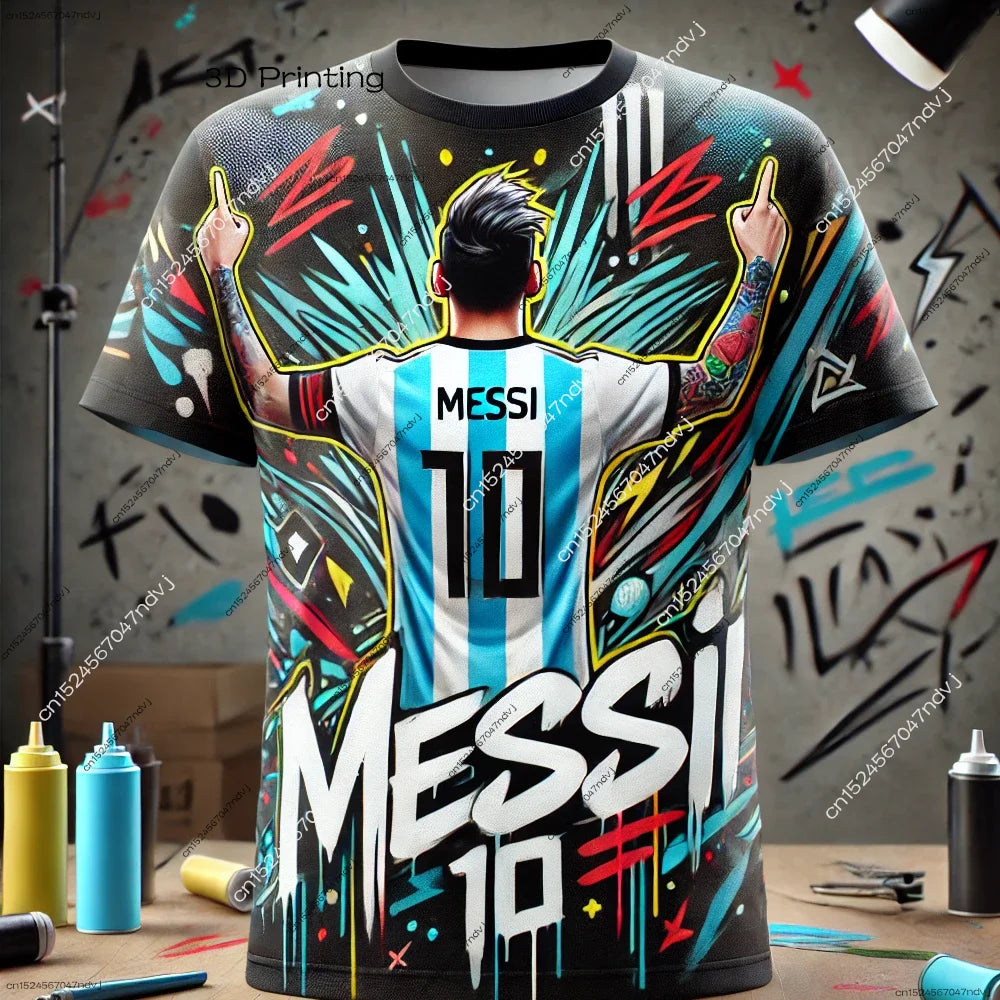 New arrival Football Tshirt Boy/Men 3D Messi Pattern Summer Breathable Sports Short Sleeve Argentina Football Special Jersey Kit