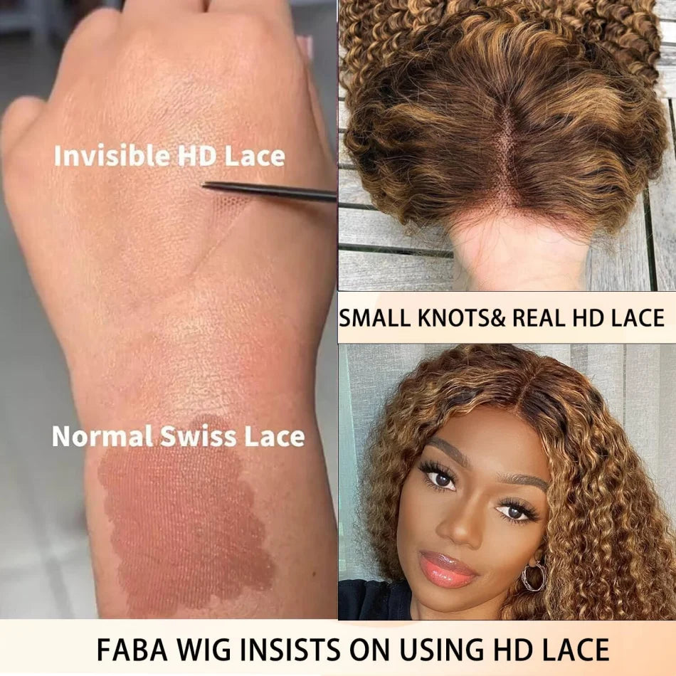 Highlight Honey Blonde Wear And Go Glueless Bob Wig Human Hair Curly Deep Wave Ombre Brown 5X5 Hd Lace Closure Wig 250 Density