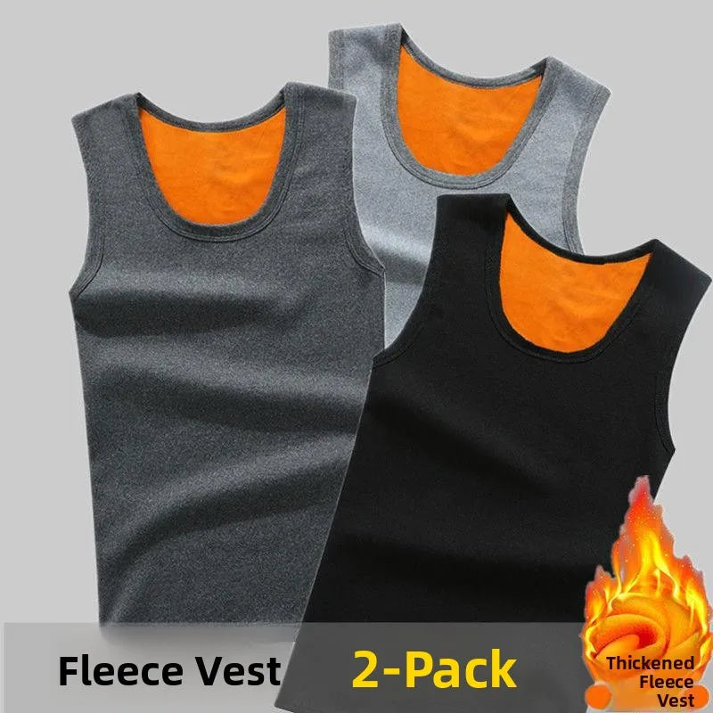 Men's Gold Velvet Fleece Lined Thickened Sleeveless Vest Warm Underwear Autumn Winter round Neck Knitted Vest Youth Casual Wear