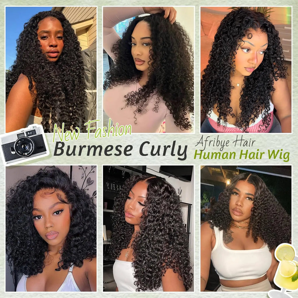 Burmese Curly Hair Wig 1B Black Natural Curly Human Hair Wig Full Machine Made Soft Thick Density Realistic Look Daily Wear