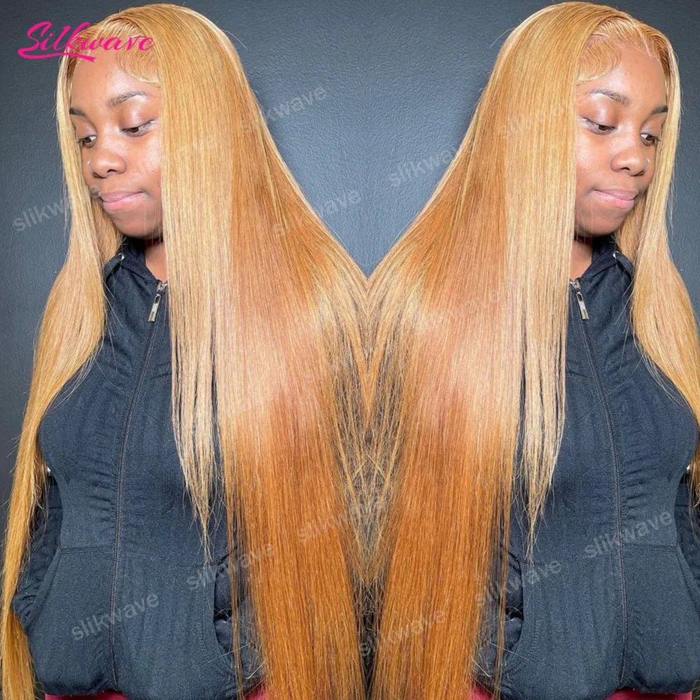 #27 Honey Blonde Straight Human Hair Wig Colored 13X6 Hd Lace Frontal Wig Brazilian Wigs Original 30 Inch Preplucked Prebleached