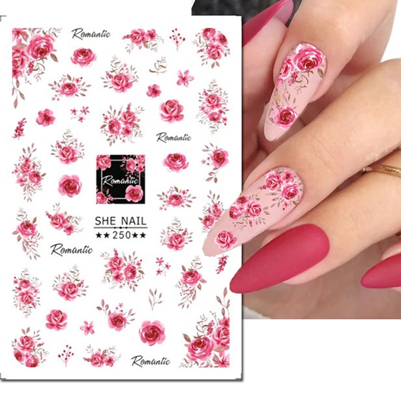 3d Nail Art Decals Grey Dry Florals Watercolor Nuance Flowers Adhesive Sliders Nails Stickers Decorations For Manicures Tips