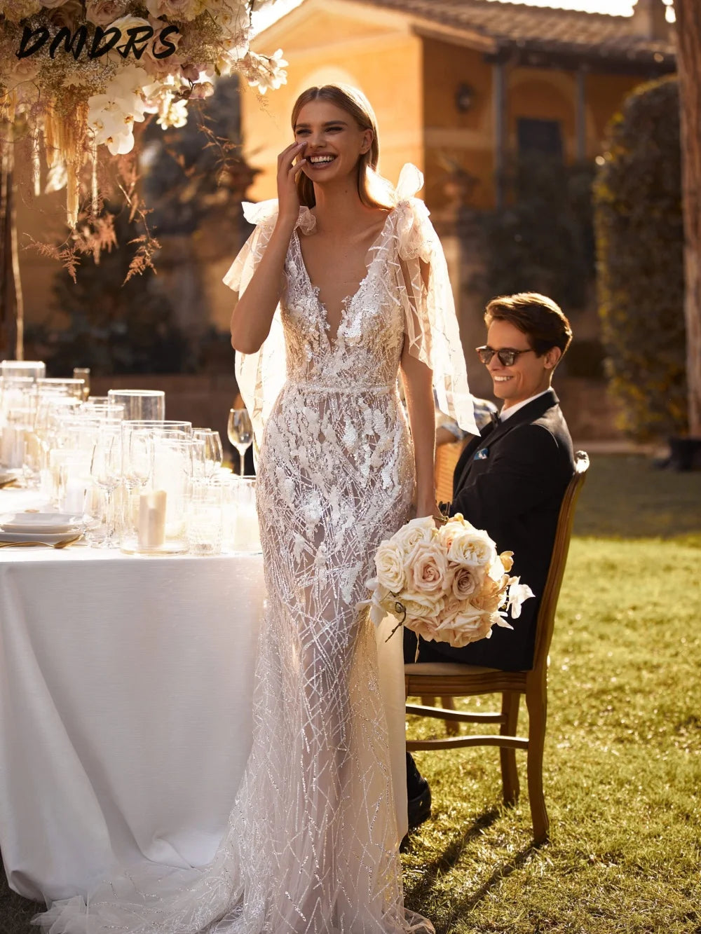 Sexy Deep V Neck Wedding Dress 2026 Charming Shiny Sleeveless Bridal Gown Elegant Removable Floor-Length Gown Customized