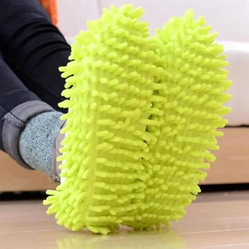 2 Pcs Chenille Mopping Shoes Colorful Household Cleaning Floor Dust Slippers Absorbent Cloth for Home Use