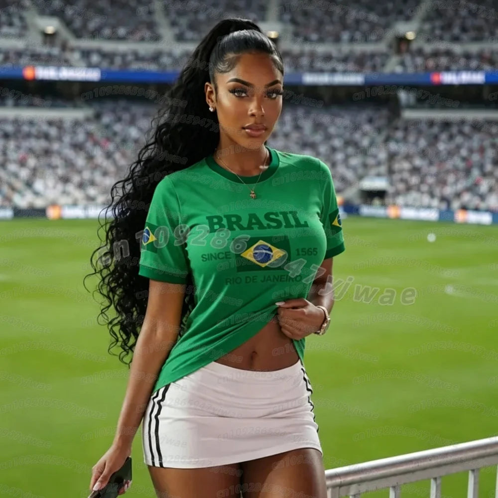 2026 Summer Women Men Brazil Flag Soccer Jersey Short Sleeve T-Shirts Family Sport Apparel, Gift For Brasil Fans Women T-Shirt