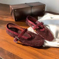 Hollow Rhinestone Baotou Sandals Women 2026 New Fishing Net Breathable Woven Mary Jane Single Shoes