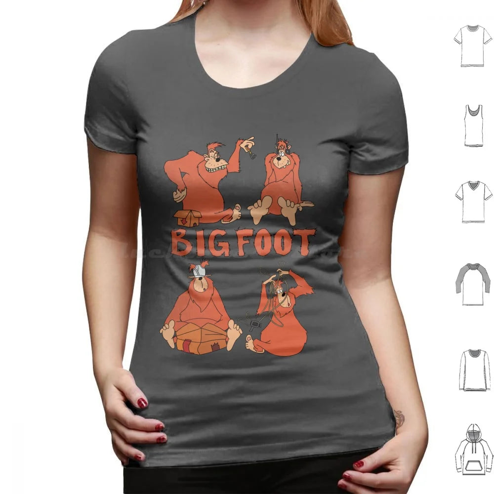 Bigfoot T Shirt Big Size 100% Cotton Bigfoot Sasquatch A Movie Cartoon Toon Retro Throwback 90s Headphones Keys Underwear Video