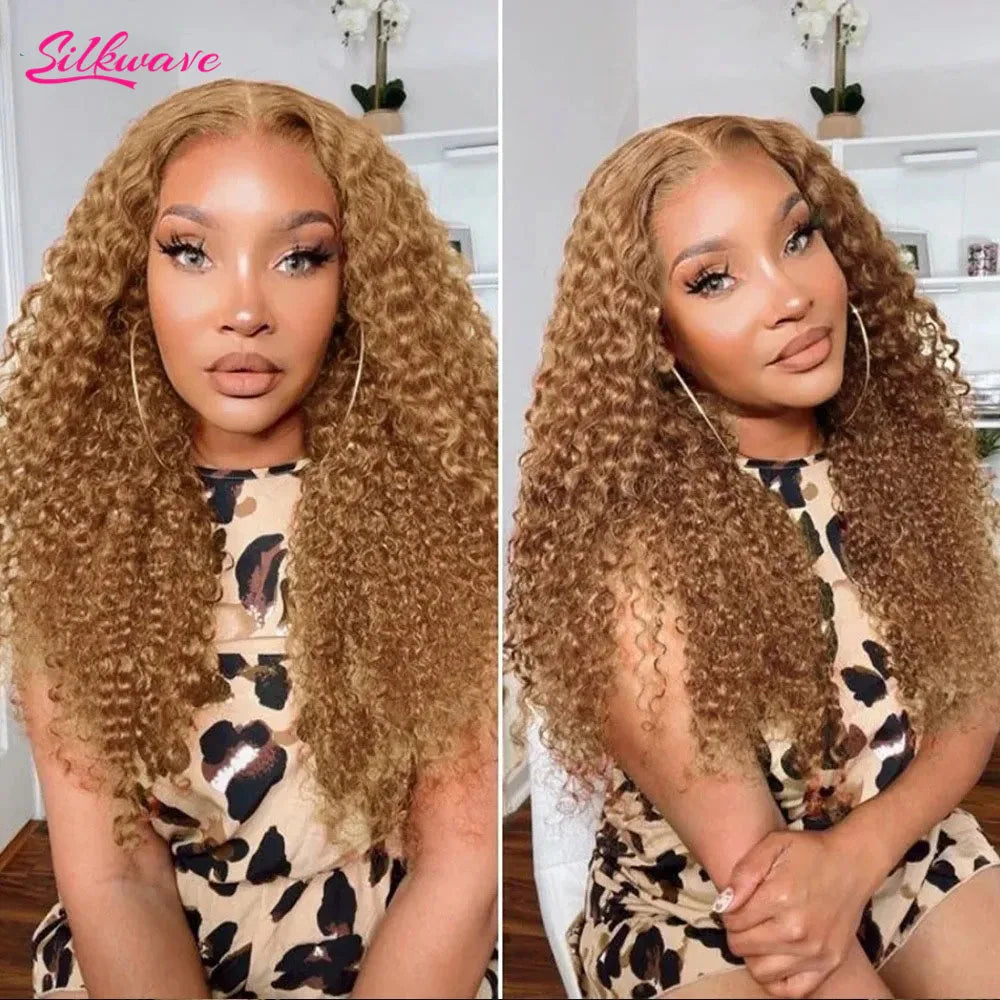 Honey Blonde Colored Curly Human Hair Wigs 13X6 HD Lace Frontal Wig Brazilian Deep Wave Colored Bleached Wigs For Black Women