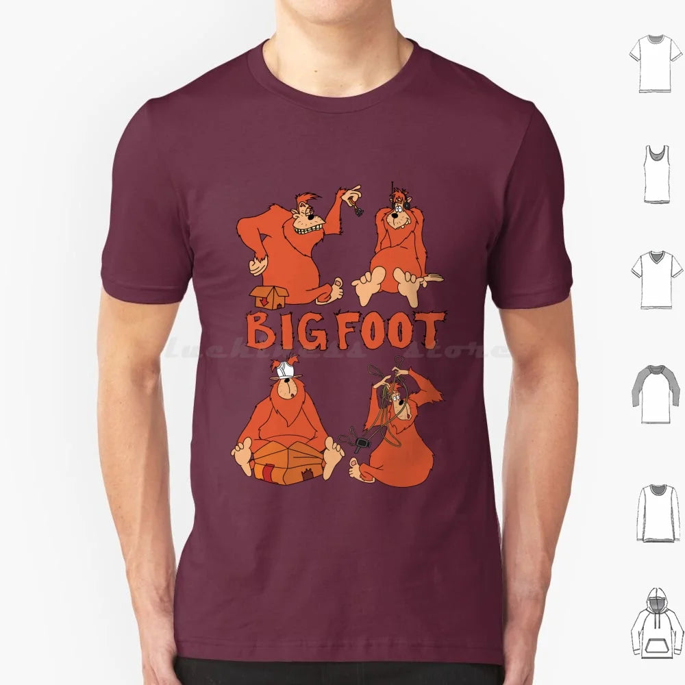 Bigfoot T Shirt Big Size 100% Cotton Bigfoot Sasquatch A Movie Cartoon Toon Retro Throwback 90s Headphones Keys Underwear Video