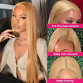 #27 Honey Blonde Straight Human Hair Wig Colored 13X6 Hd Lace Frontal Wig Brazilian Wigs Original 30 Inch Preplucked Prebleached