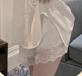 Ladies sexy boyfriend style shirt sexy pure desire lace atmosphere emotional fun pajamas ice silk shirt skirt home service suit