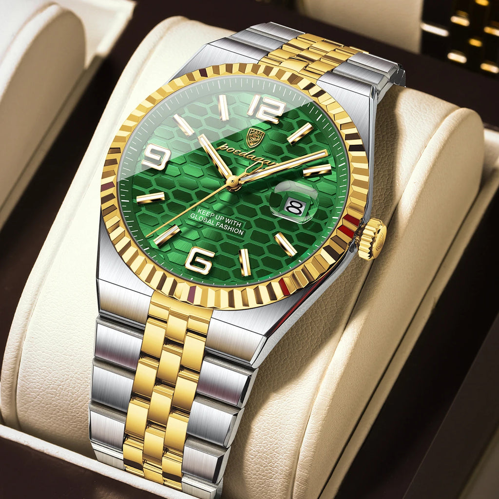 POEDAGAR Fashion Exquisite Men Wristwatches Waterproof Luminous Date Luxury Man Watch Stainless Steel Quartz Men's Watches Reloj