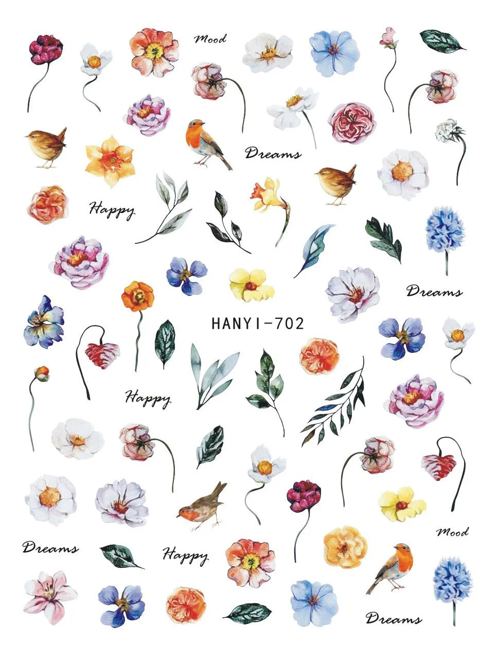 3d Nail Art Decals Grey Dry Florals Watercolor Nuance Flowers Adhesive Sliders Nails Stickers Decorations For Manicures Tips