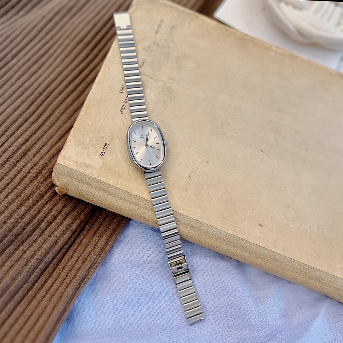 OFIMOBI Women's Quartz Watch Vintage Minimalist Oval Slim Stainless Steel Band Ladies Wristwatch for Daily Office Casual Wear