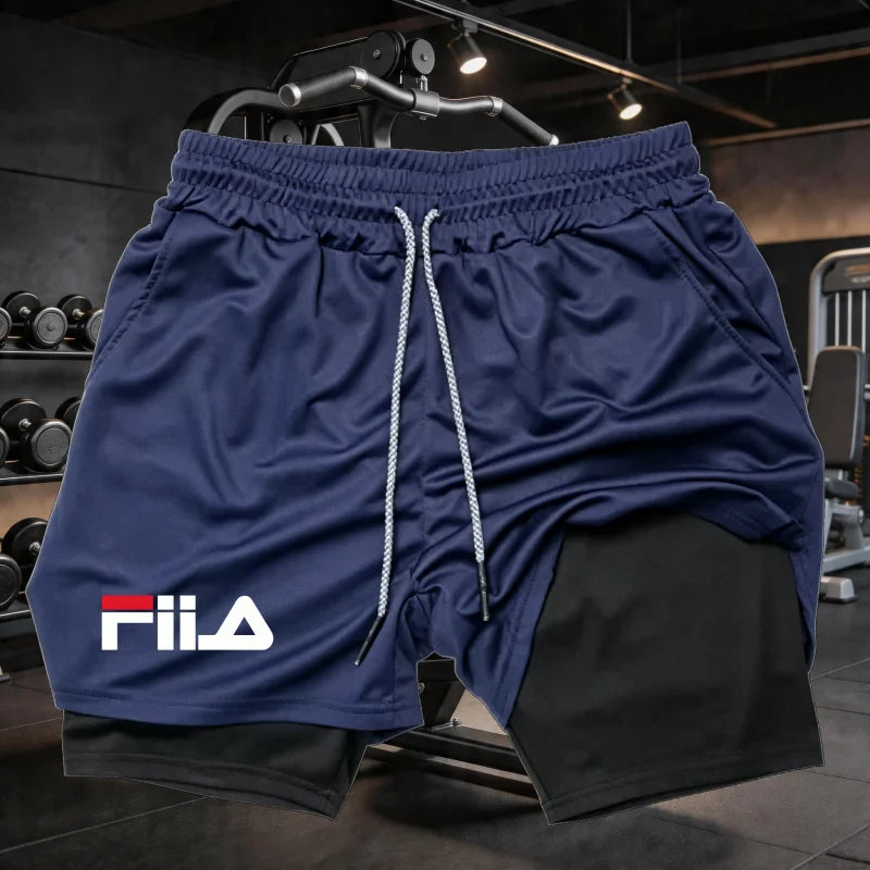 Summer men's 2-in-1 sports shorts breathable and casual quick drying double-layer shorts summer running sports underwear M-3XL