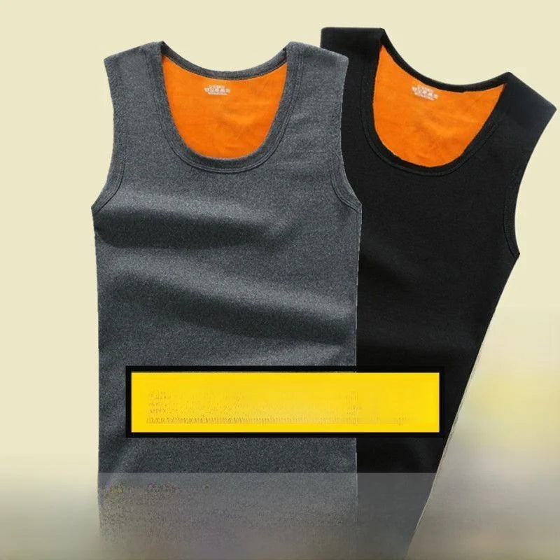 Men's Gold Velvet Fleece Lined Thickened Sleeveless Vest Warm Underwear Autumn Winter round Neck Knitted Vest Youth Casual Wear
