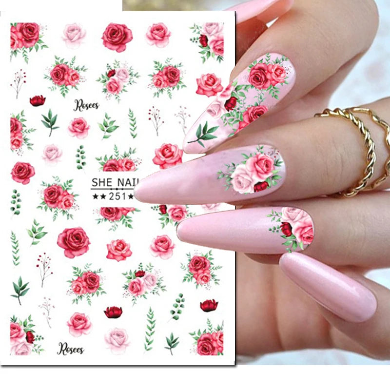 3d Nail Art Decals Grey Dry Florals Watercolor Nuance Flowers Adhesive Sliders Nails Stickers Decorations For Manicures Tips
