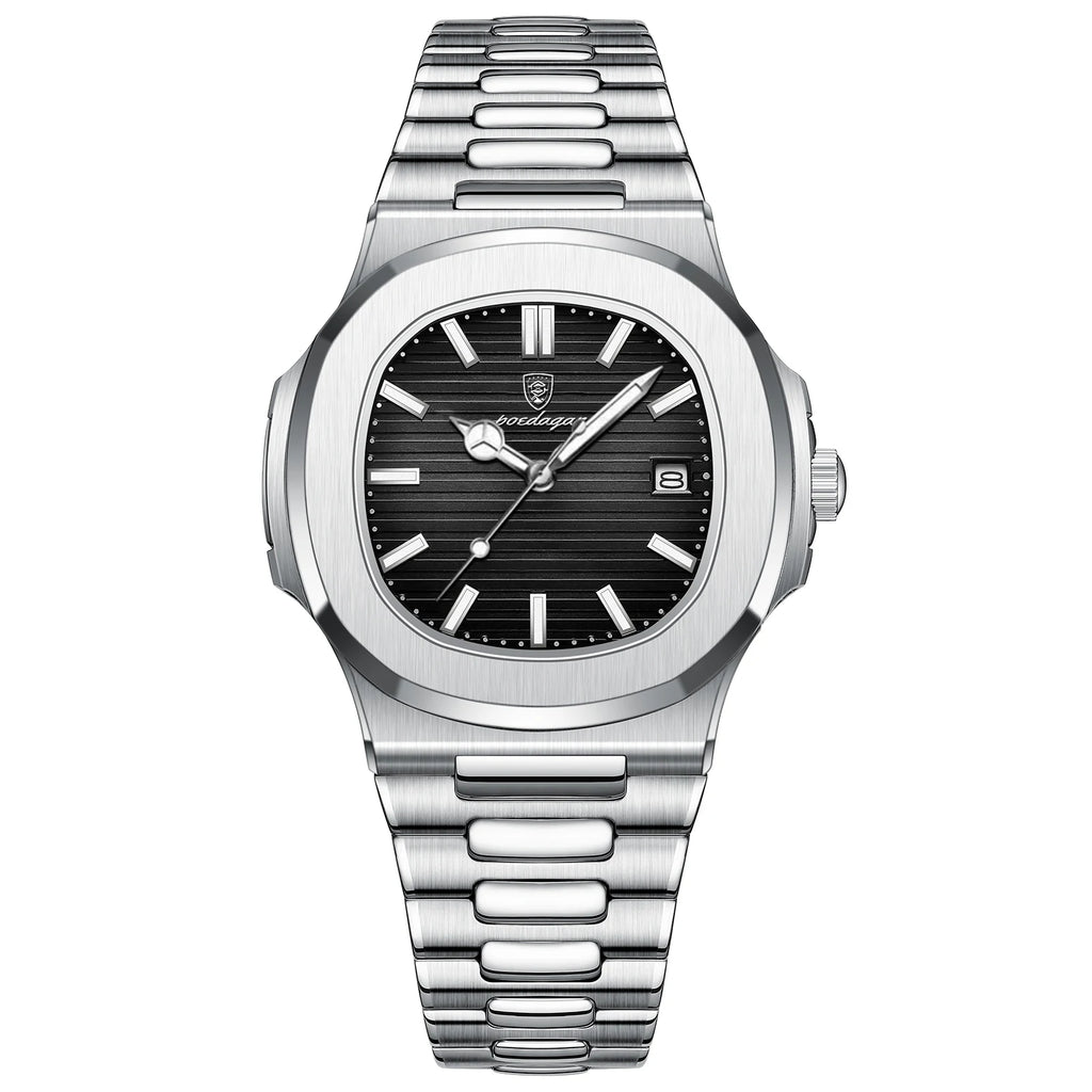 POEDAGAR Square Luxury Men Wristwatch Waterproof Luminous Date Stainless Steel Male Clock Business Sports Quartz Watches For Men
