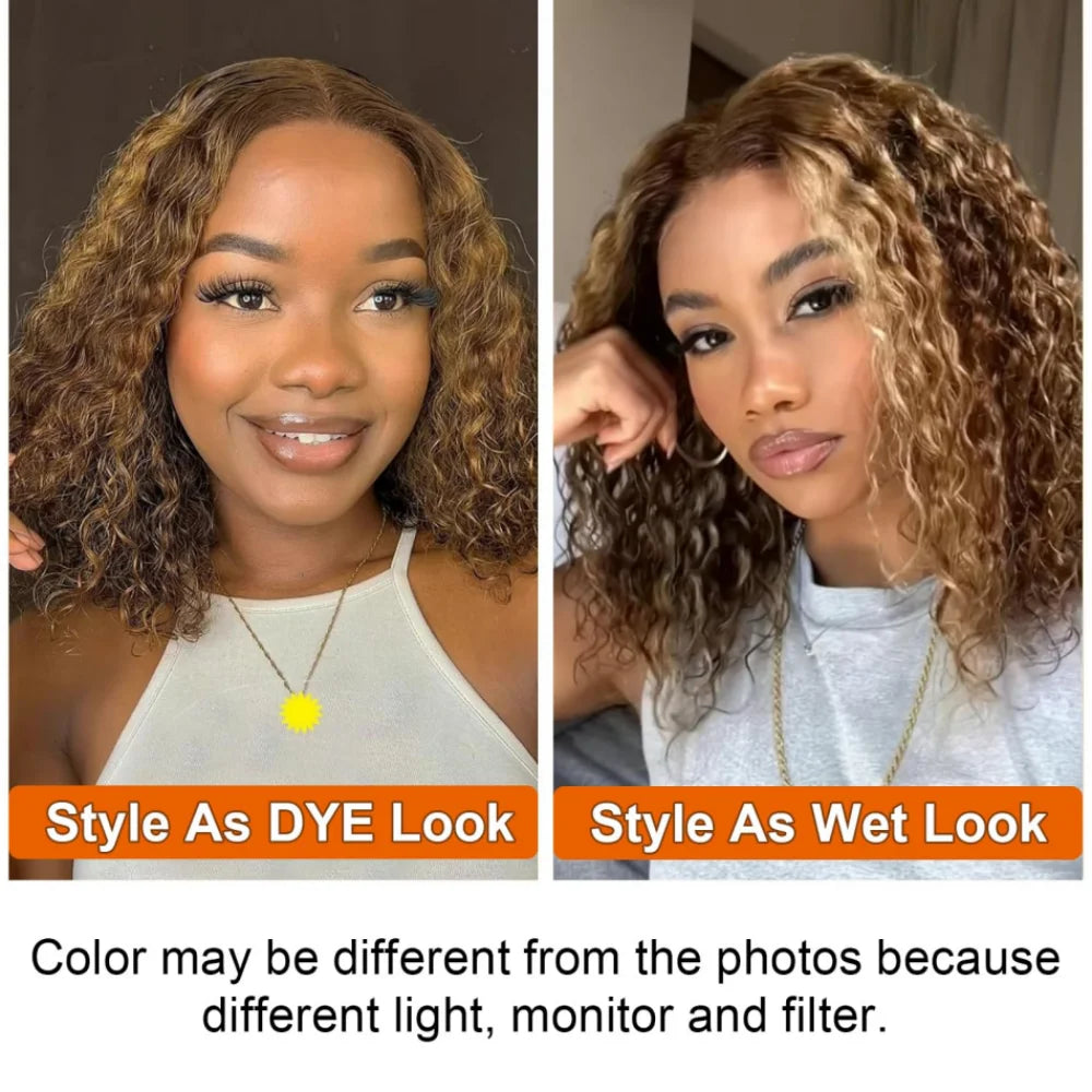 Highlight Honey Blonde Wear And Go Glueless Bob Wig Human Hair Curly Deep Wave Ombre Brown 5X5 Hd Lace Closure Wig 250 Density
