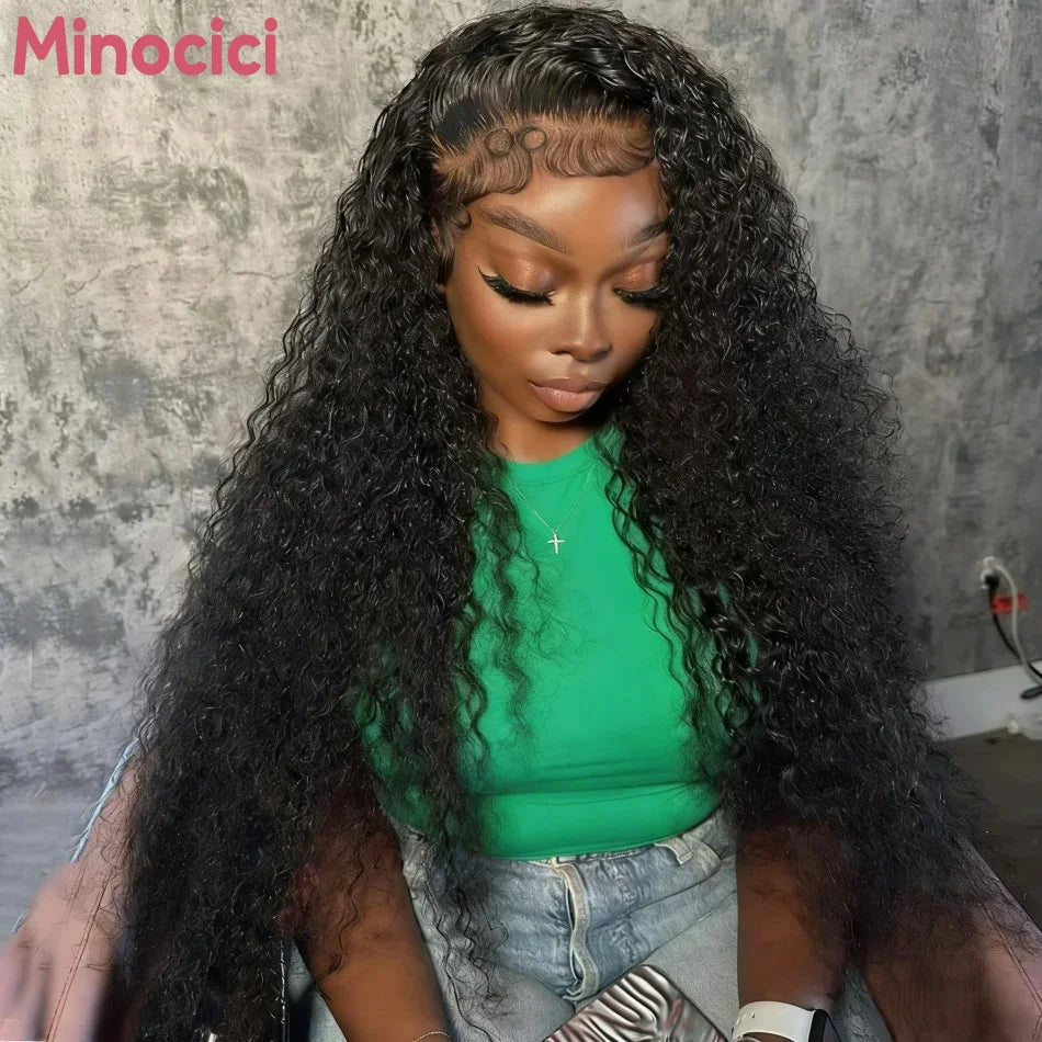 40 Inch Deep Wave Human Hair Wig 13X6 Hd Lace Frontal Wig 250 Density Preplucked Brazilian Hair Water Wave Curly  Lace Front Wig