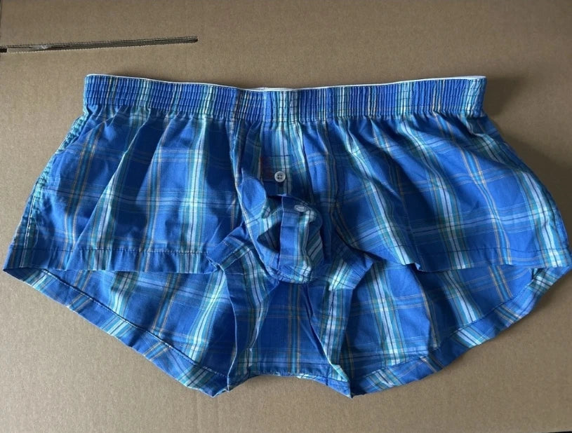 MENS SEXY COTTON SHORTS HOME COMFORT CHECKERED FIT TRUNKS Mens Sexy Underwear Langerie Briefs Short Clothes Clothing Homewear