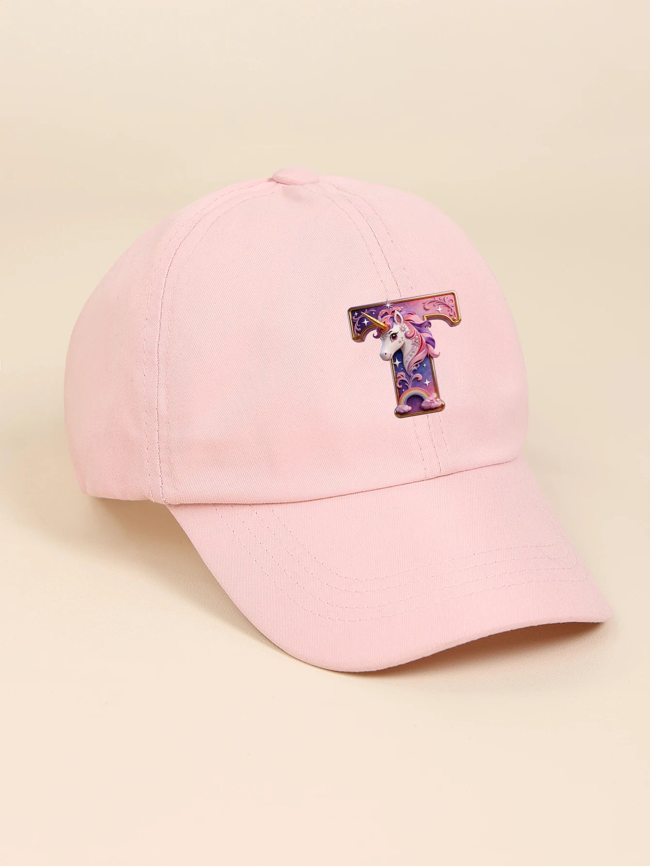 1pc pink baby hat  Adjustable Youngsters' Baseball Cap with A-Z letter Rainbow Unicorn - Breathable Sun Hat for Boys and Girls A