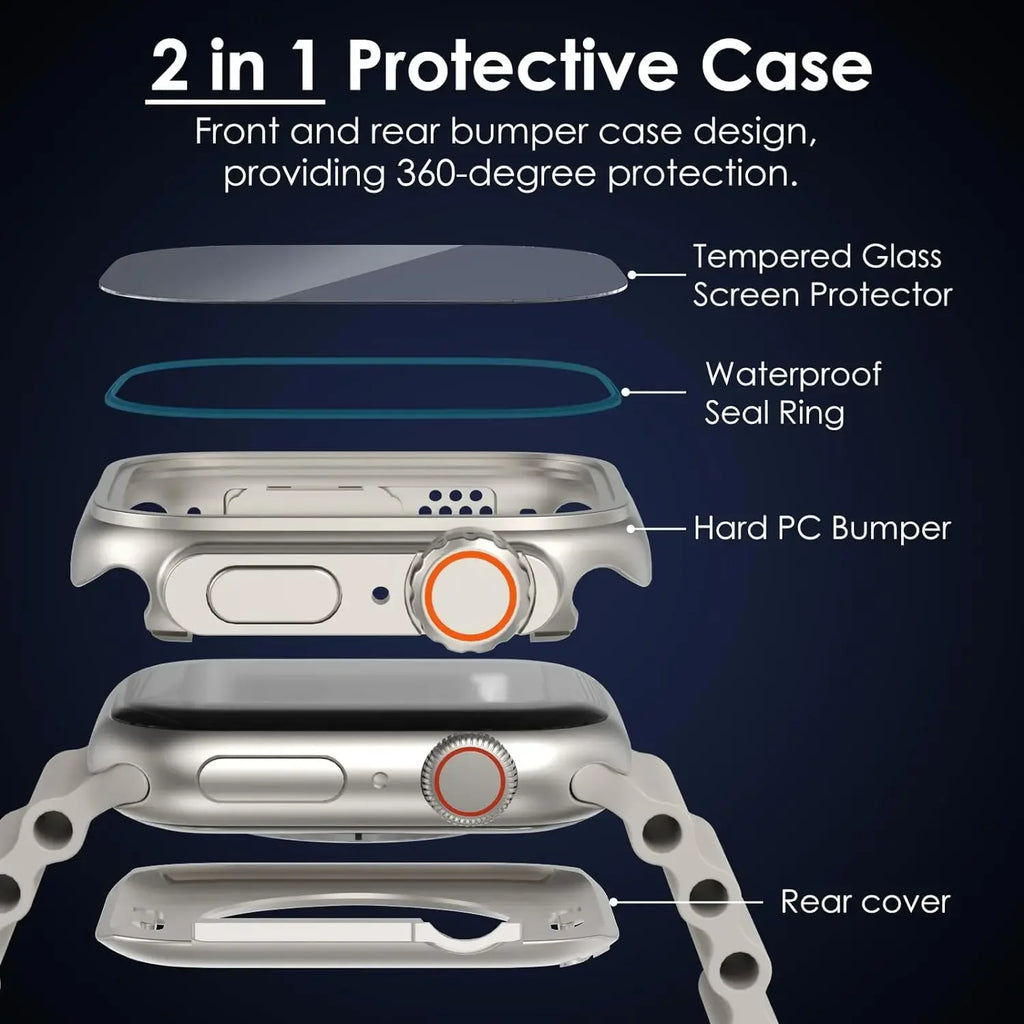 360 Full Protective Case for Apple Watch 44mm 45mm 41mm 40mm Tempered Glass Screen Protector for IWatch Series 9 8 7 6 5 4 SE