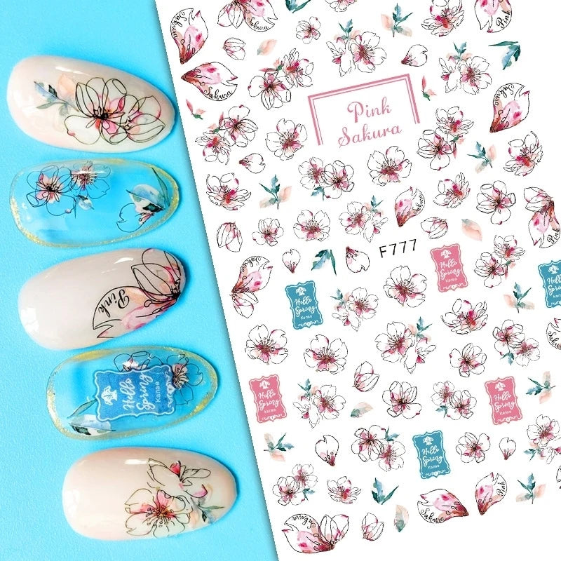 3d Nail Art Decals Grey Dry Florals Watercolor Nuance Flowers Adhesive Sliders Nails Stickers Decorations For Manicures Tips