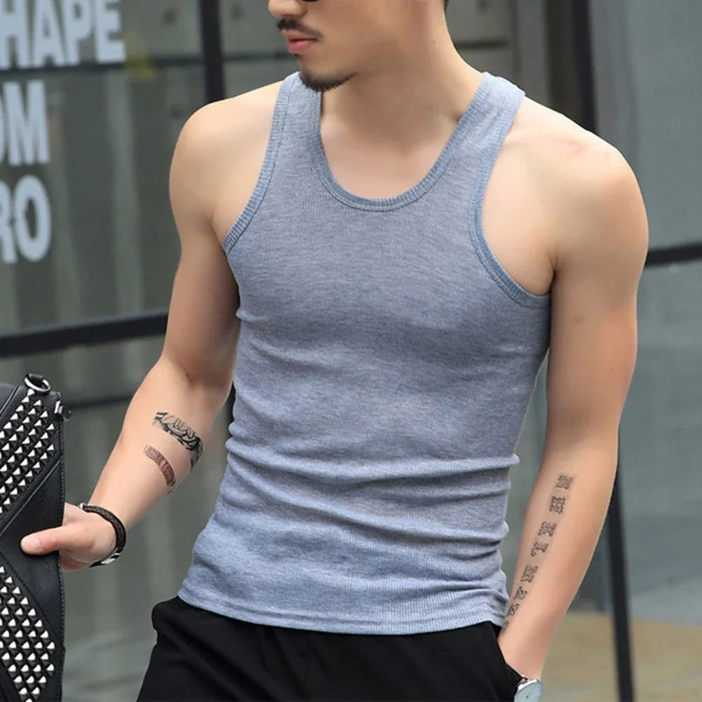 Fashion Men's T-Shirts Tank Tops Undershirt Gym Workout Stringer Fitness T-Shirt Beater Underwear Vest Clothing For Man