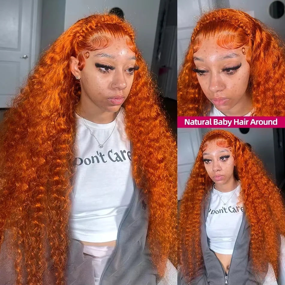 30 Inch #350 Ginger Orange Curly Wigs Human Hair 200 Density 13x6 Hd Lace Front Deep Wave Colored Human Hair Wigs Pre Plucked