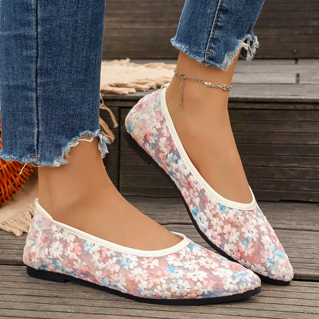 Summer Elegant Flower Low Heel Casual Shoes Fashionable Hot Selling New Comfortable and Lightweight Large Size Women's Shoes