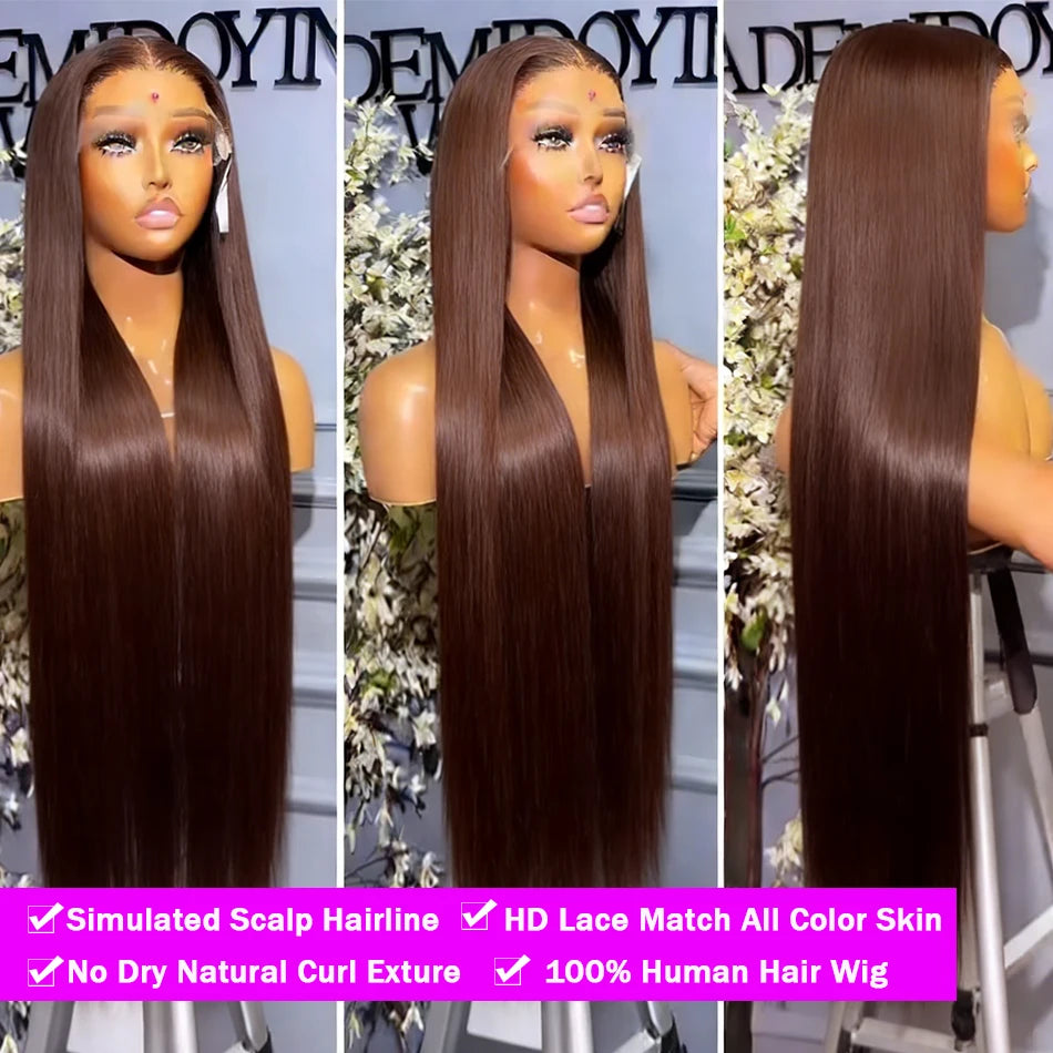 HD Chocolate Brown 13x4 Straight Lace Front Wig Brazilian 13x6 Lace Frontal Wigs For Women 100% Remy Human Hair Wig Pre Plucked