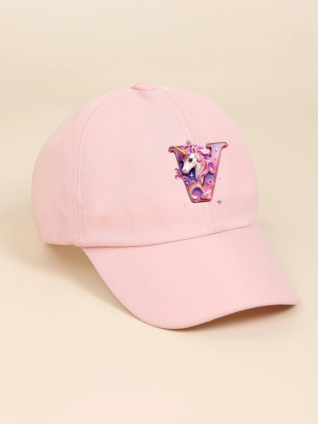 1pc pink baby hat  Adjustable Youngsters' Baseball Cap with A-Z letter Rainbow Unicorn - Breathable Sun Hat for Boys and Girls A