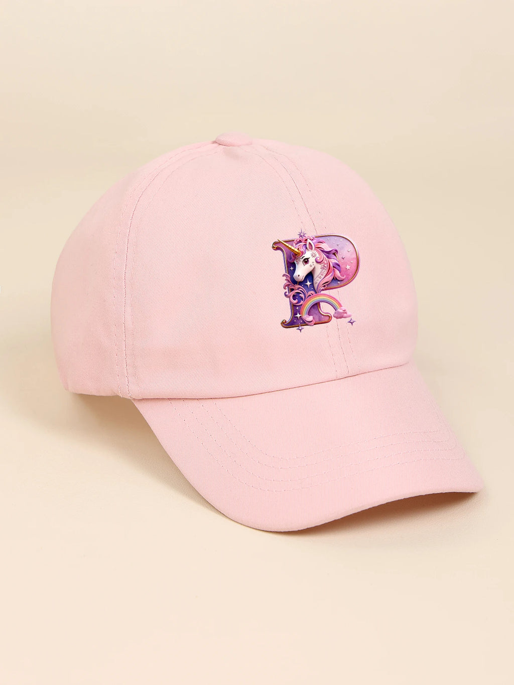 1pc pink baby hat  Adjustable Youngsters' Baseball Cap with A-Z letter Rainbow Unicorn - Breathable Sun Hat for Boys and Girls A