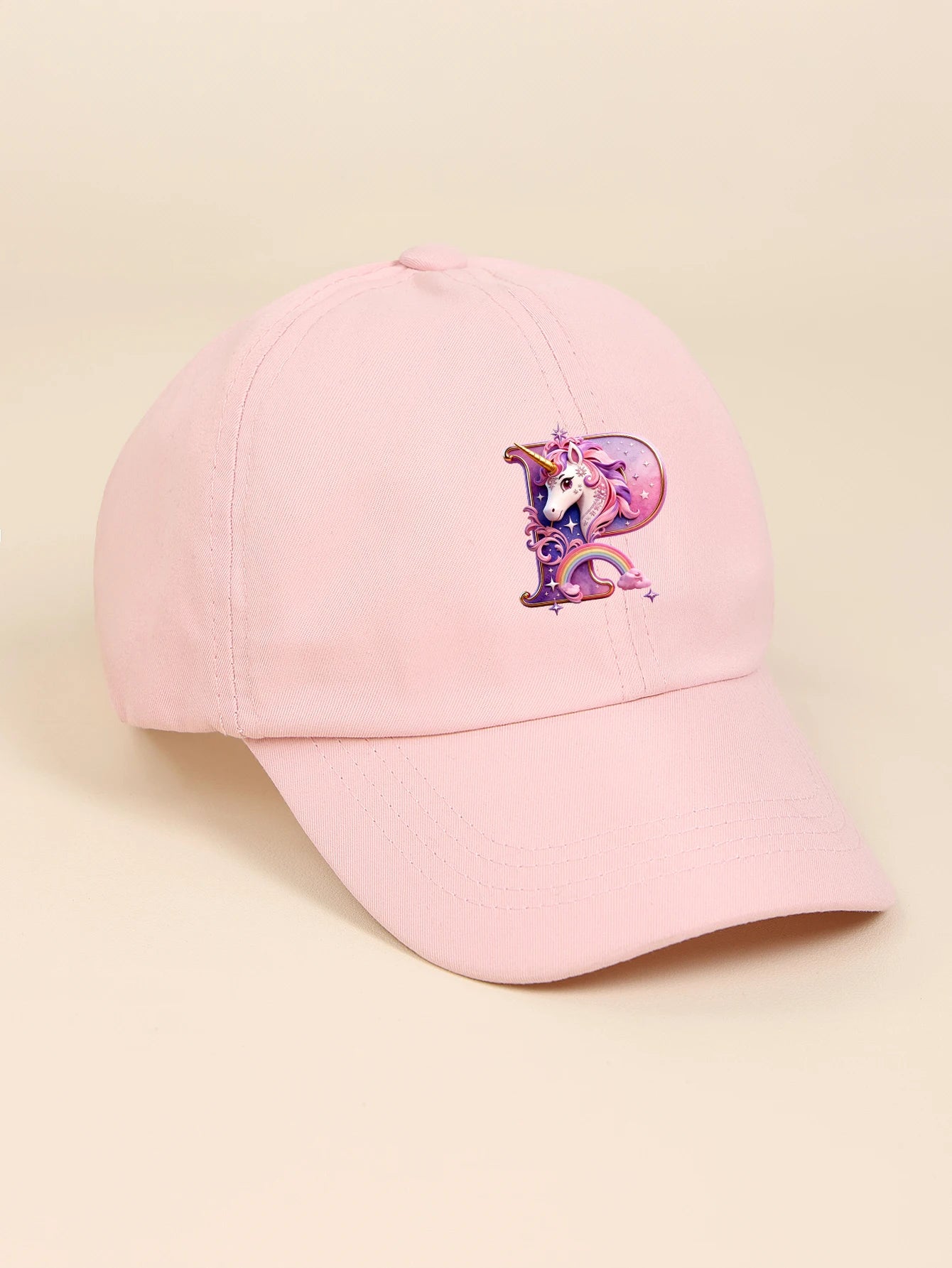 1pc pink baby hat  Adjustable Youngsters' Baseball Cap with A-Z letter Rainbow Unicorn - Breathable Sun Hat for Boys and Girls A