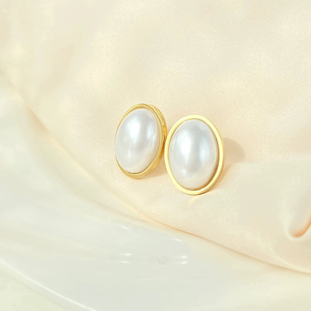 Retro Exquisite Gold Color Stainless Steel Oval Imitation Pearl Pendant Necklace for Women Collarbone Chain Jewelry Accessories