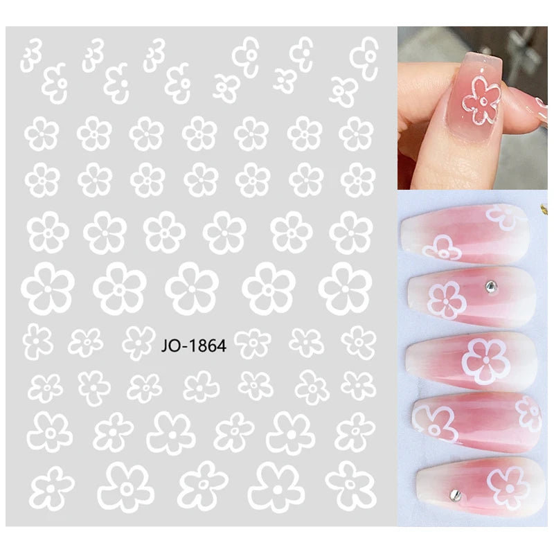 3d Nail Art Decals Grey Dry Florals Watercolor Nuance Flowers Adhesive Sliders Nails Stickers Decorations For Manicures Tips