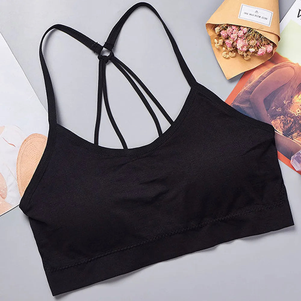 Women's Seamless Sports Crop Top Wide Letter Straps Wireless Back Comfortable Yoga Fitness Workout Activewear